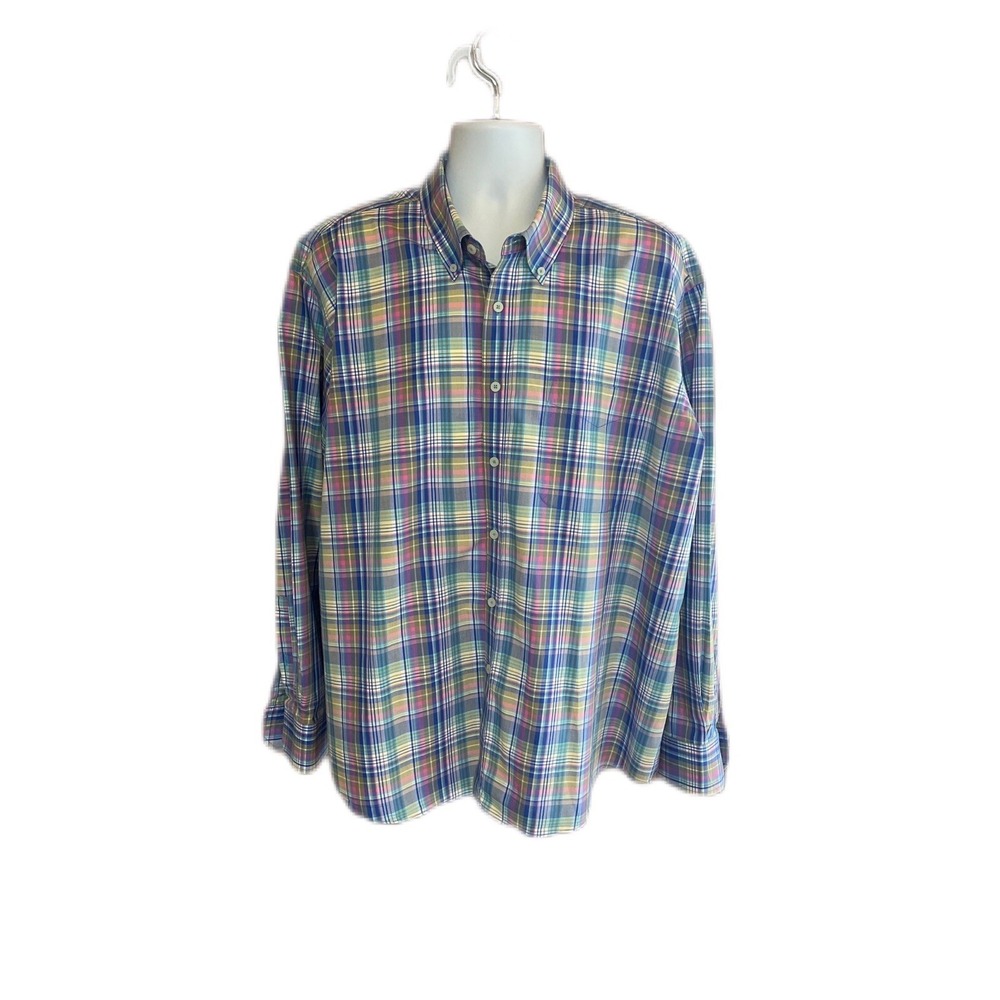 Alan Flusser Long Sleeve Cotton Shirt Size XXL Multicolor Pastel Plaid